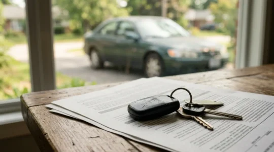 Clés de voiture et documents d'assurance avec des véhicules en arrière-plan symbolisant les choix de garanties automobiles