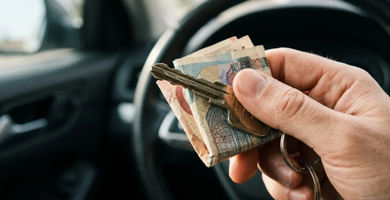 Vue macro sur une main tenant des clés de voiture et des billets d'euros symbolisant les économies d'assurance pour jeunes conducteurs
