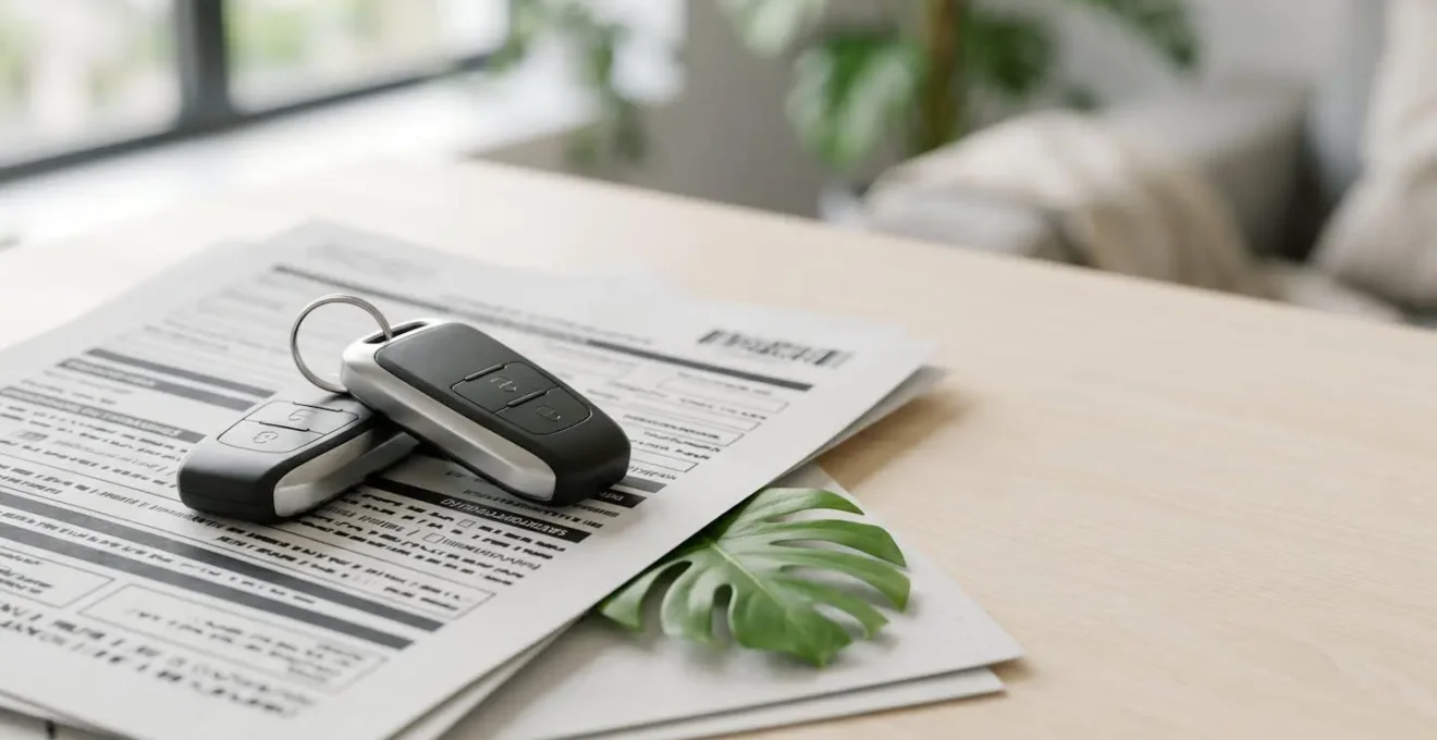 Clés de voiture électrique et documents administratifs symbolisant les aides financières pour l'achat d'un véhicule propre
