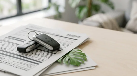Clés de voiture électrique et documents administratifs symbolisant les aides financières pour l'achat d'un véhicule propre