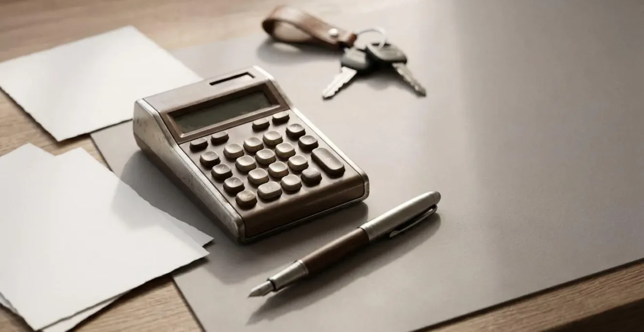 Calculatrice et documents financiers évoquant la planification budgétaire pour un crédit automobile