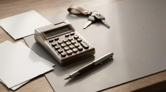 Calculatrice et documents financiers évoquant la planification budgétaire pour un crédit automobile