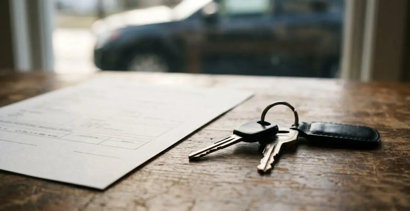 Document d'attestation d'assurance automobile temporaire avec clés de véhicule, évoquant la flexibilité et la solution rapide pour import ou weekend