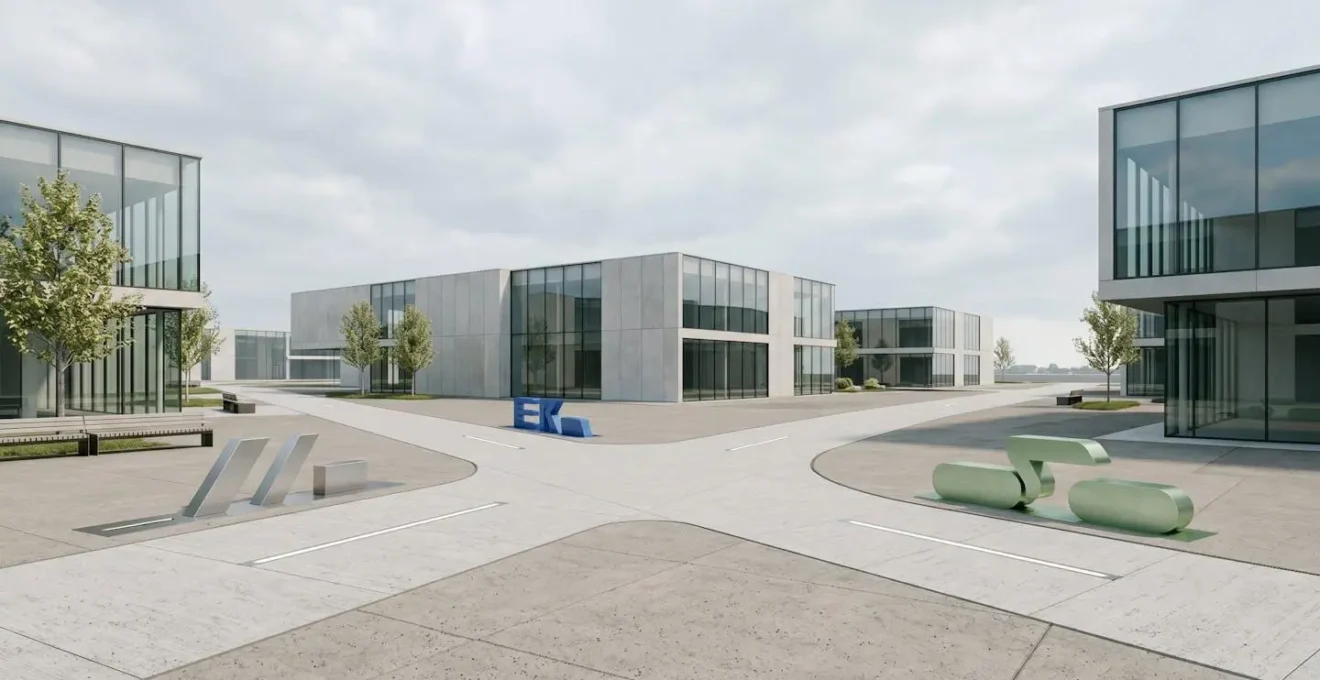 Une scène contemplative montrant un carrefour symbolique entre différentes technologies automobiles vertes dans un environnement moderne et épuré
