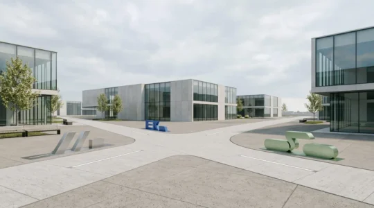 Une scène contemplative montrant un carrefour symbolique entre différentes technologies automobiles vertes dans un environnement moderne et épuré