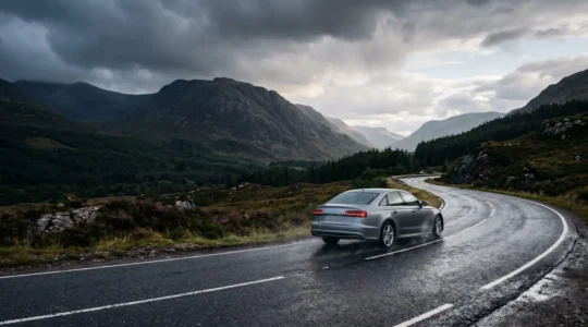 Système électronique de stabilité ESP corrigeant la trajectoire d'un véhicule sur route mouillée
