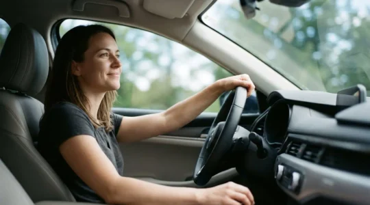Conducteur profitant d'une voiture moderne sans engagement de propriété en location longue durée