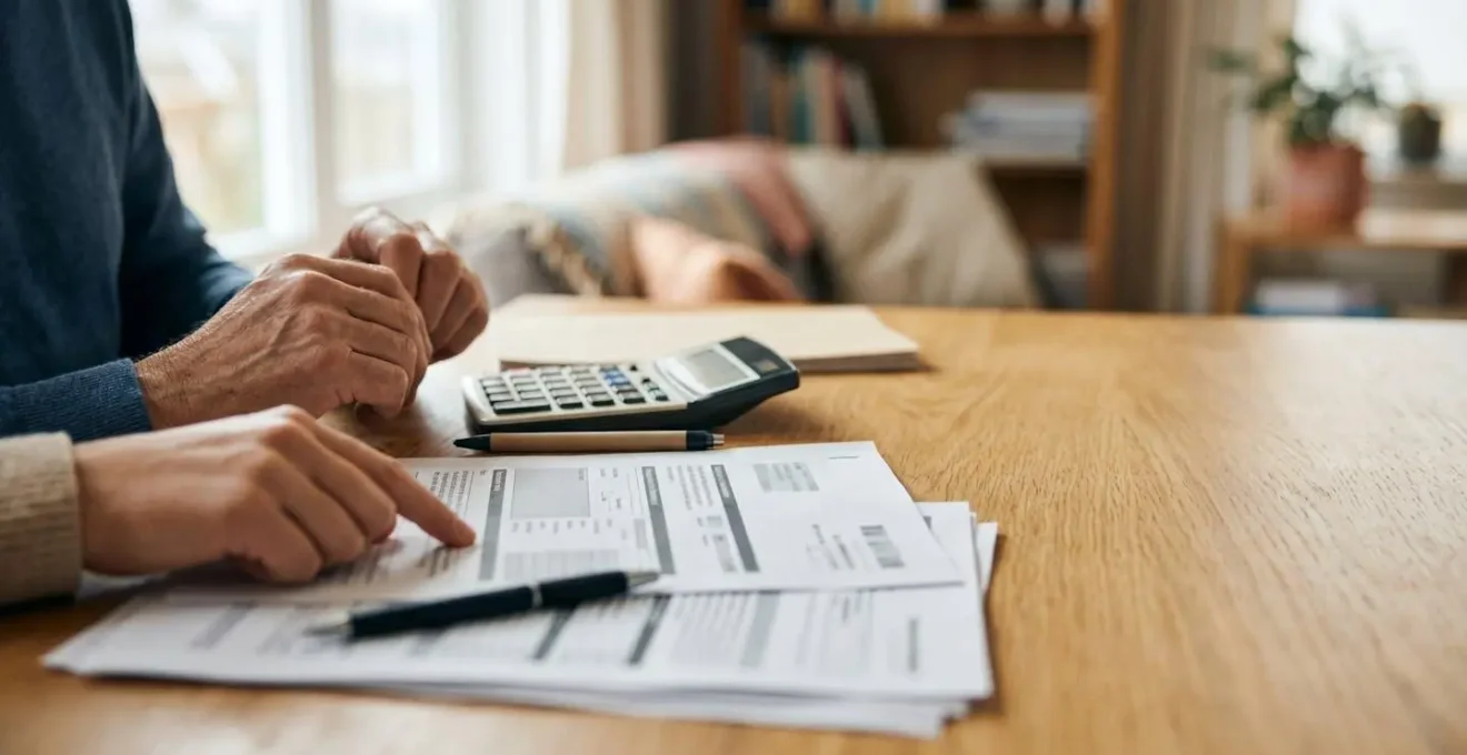 Personne analysant des documents financiers avec une calculatrice pour comparer les options de financement automobile